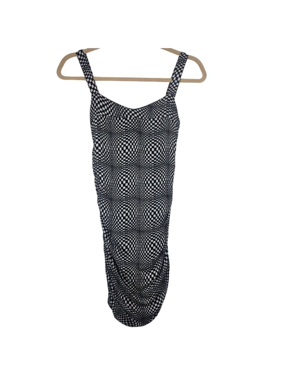 ✨3/$30 Urban Outfitters XS Black & White Checkered Ruched Bodycon Midi Dress
